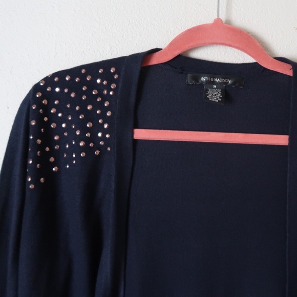 89th & Madison navy blue cardigan bling sweater - Picture 7 of 7